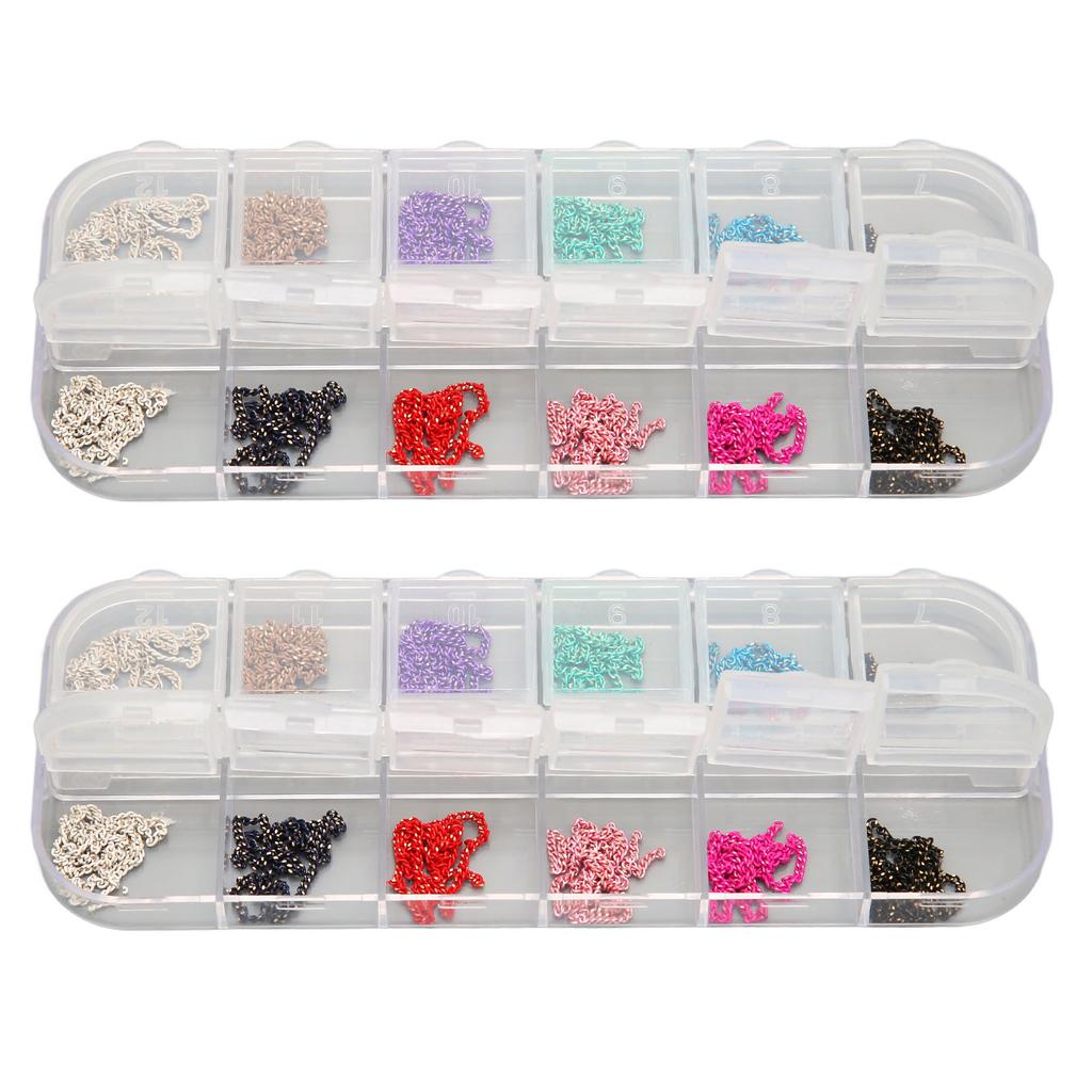 2 Boxes Art Nail Chains Metal Rhinestones Nail Chain Decorations for Nail Art Chains DIY Design 12