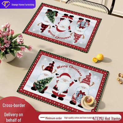 2024 Christmas Linen Table Placemats - Festive Holiday Decoration, Insulated, Printed Design