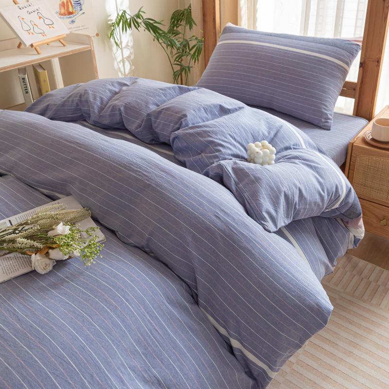 Cotton Washed Cotton Single Quilt Cover Student Dormitory Pure Cotton Bedding Four-piece Set Sheet Quilt Cover Simple Three-piece Set