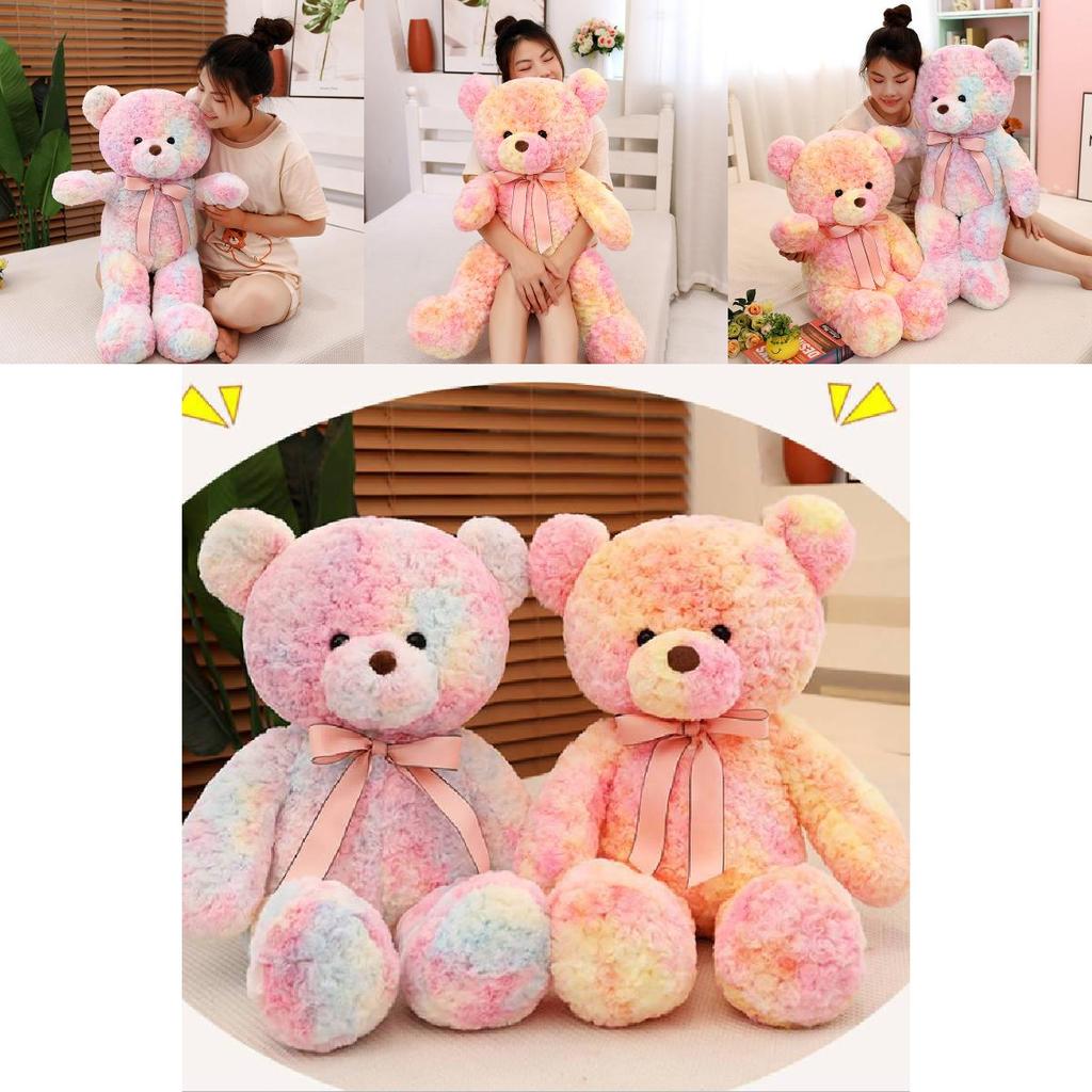 Adorable Tie-dye Teddy Bear Plush Toy With Rainbow Ribbon Soft And Cuddly 100cm