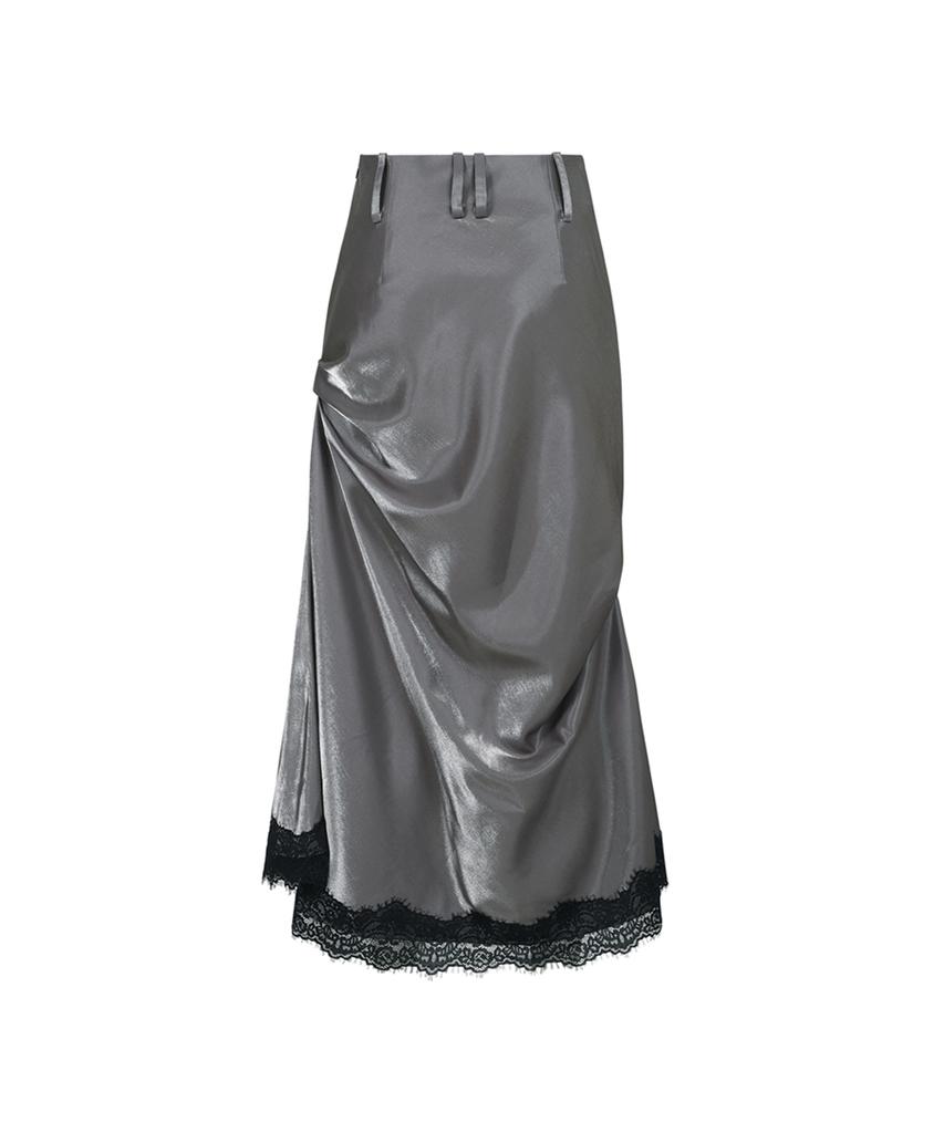 Three To Eighty Lace Shirring Long Skirt Charcoal