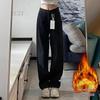 Plus Size High-Waisted Fleece-Lined Wide-Leg Jeans for Women - Autumn/Winter Straight Floor-Length Pants