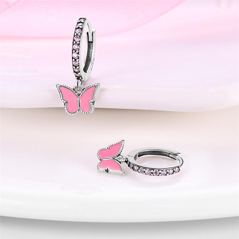 Brincos Exquisitos de Abelha, Borboleta e Joaninha em Prata de Lei 925 Para Mulheres Românticos Brincos em Forma de Coração Rosa Joias para Festa de Casamento