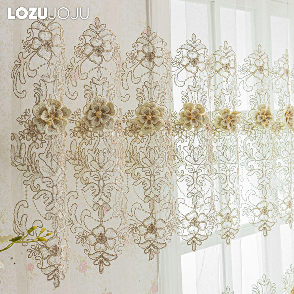 1PC LOZUJOJU European Style Luxury Three-dimensional Embroidery Transparent Tulle Sheer Curtain for Living Room Bedroom Window Decoration Home Decor
