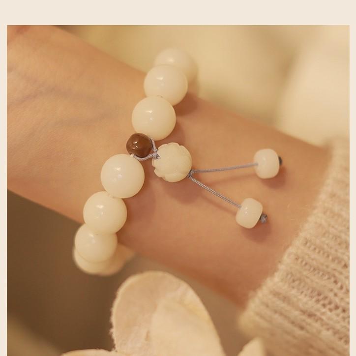 Fashionable Commuting Milky White Crystal Bracelet, Natural White Jade Bodhi Bead Finger Wrap Bracelet, Handheld Bodhi Bead Bracelet