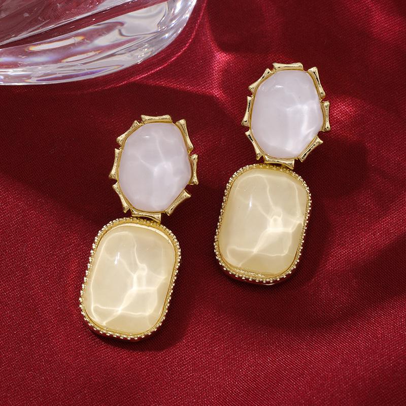 Contrasting color water ripple irregular square stud earrings niche unique earrings exaggerated earrings