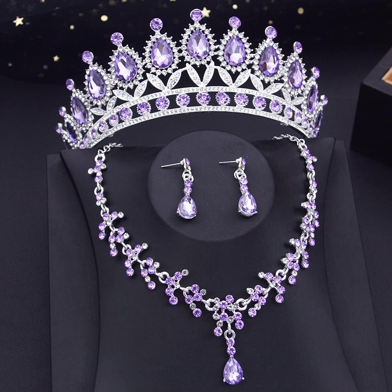 15 Colors Bridal Jewelry Sets for Women Wedding Crown Earrings Tiaras Set Necklace Bride Crown Jewelry Set Costume Accessory