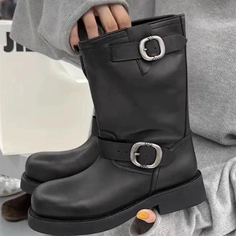 Fashion Winter Hot Selling Women's Boots 2024 High Quality Solid Color Round Toe Suede Buckle Thick Heel Women's Short Fashion Boots