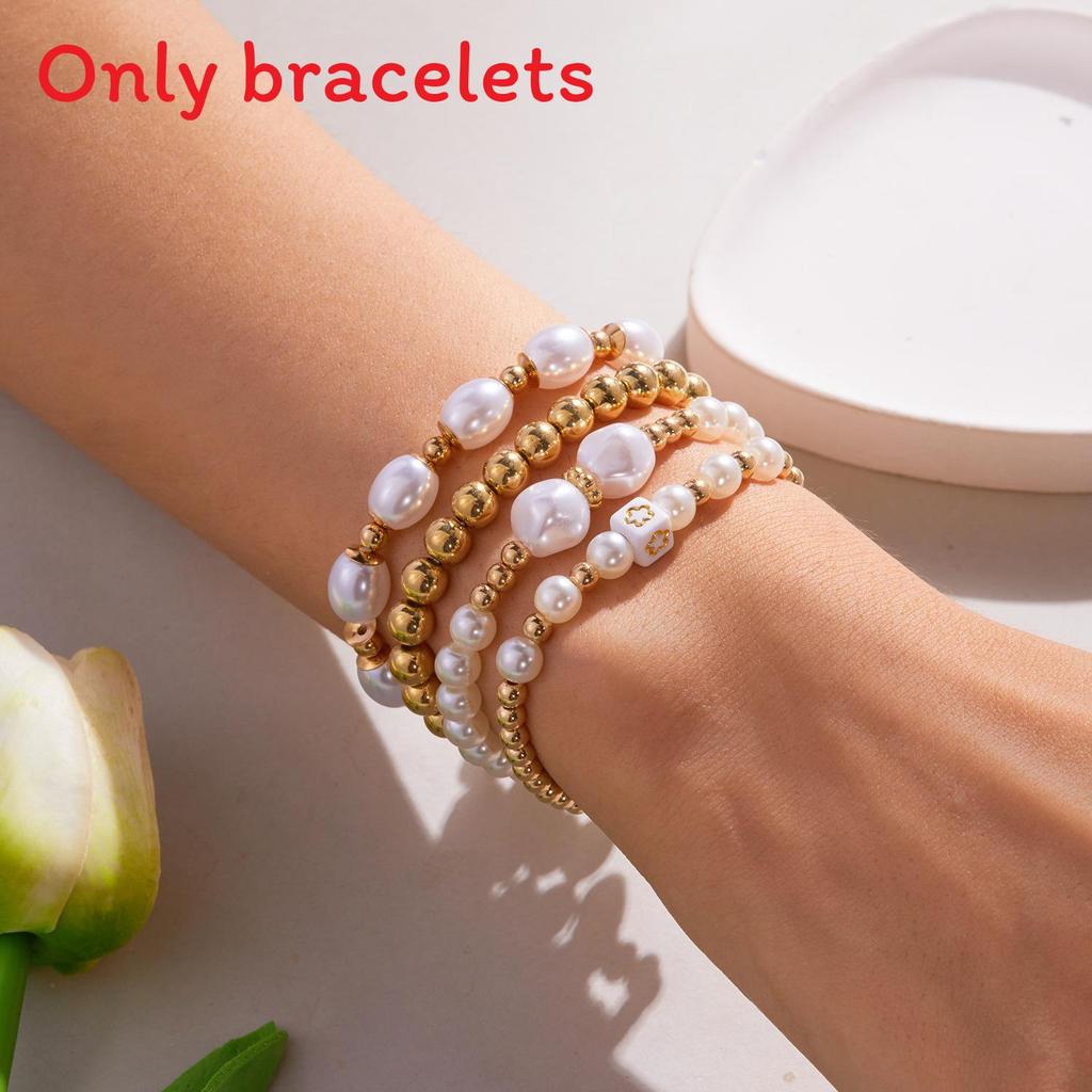Artificial Pearl Beaded Bracelet With Geometric Oval Design For Womens Fashion Accessory