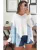 Azura Exchange White Abstract Floral Patchwork Batwing Sleeve V Neck Blouse