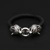 Europäisches und Amerikanisches Wikinger Titanstahl Wolfskopf Handgefertigtes Lederseil Armband Persönlichkeit Kreatives Herrenarmband Schmuckarmband