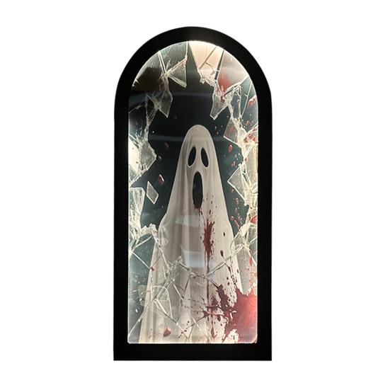 Halloween Hologram Ghost Mirror Spooky Blood Ghost Mirror with LED Light for Bedroom Kitchen Haunted House Decor