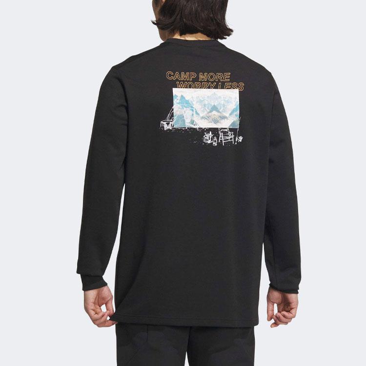 Adidas Letter Logo Print Round Neck Long Sleeve T-Shirt Men Tops Black IT8846