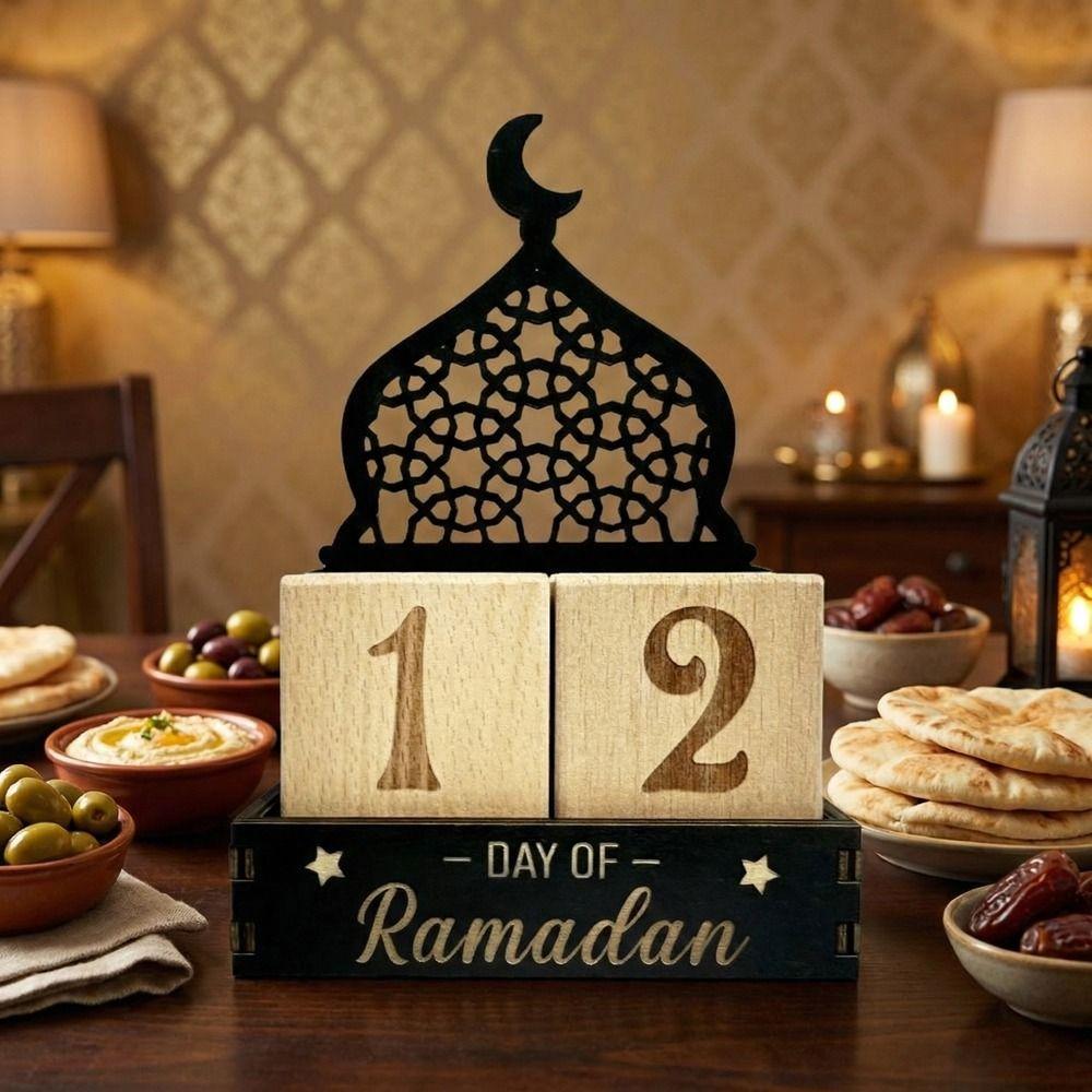 Moon Castle Eid Mubarak Calendar Blocks Wooden Ramadan Advent Calendar  Desktop Ornaments