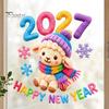 Commercial Store New Year Decor Chinese Window Stickers, 2027 Goat Static Clings, Reusable Winter Theme Decals Crochet Knit Lamb Decals, for Home Shop