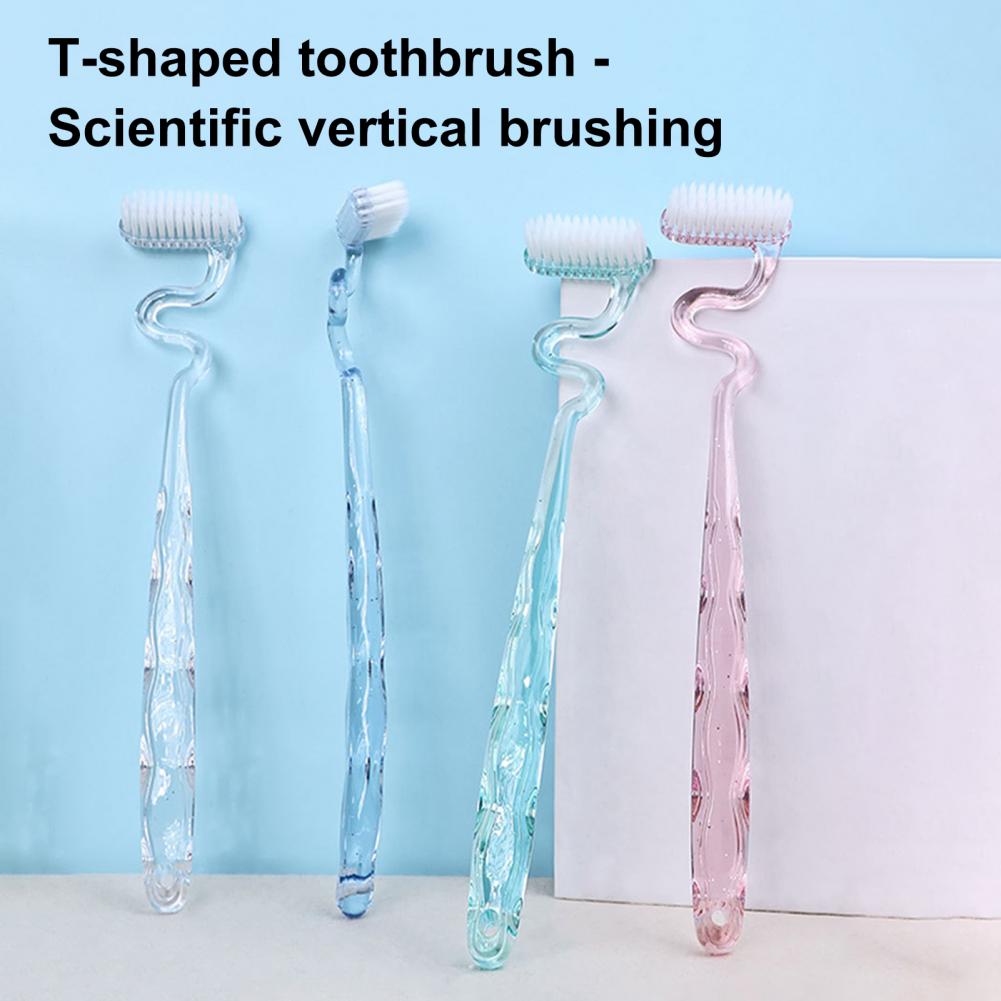 19cm Toothbrush With Hanging Hole Design S-Shaped Vertical Brush Soft Bristles Anti-Slip Handle Toothbrush Tongue Massage Tools