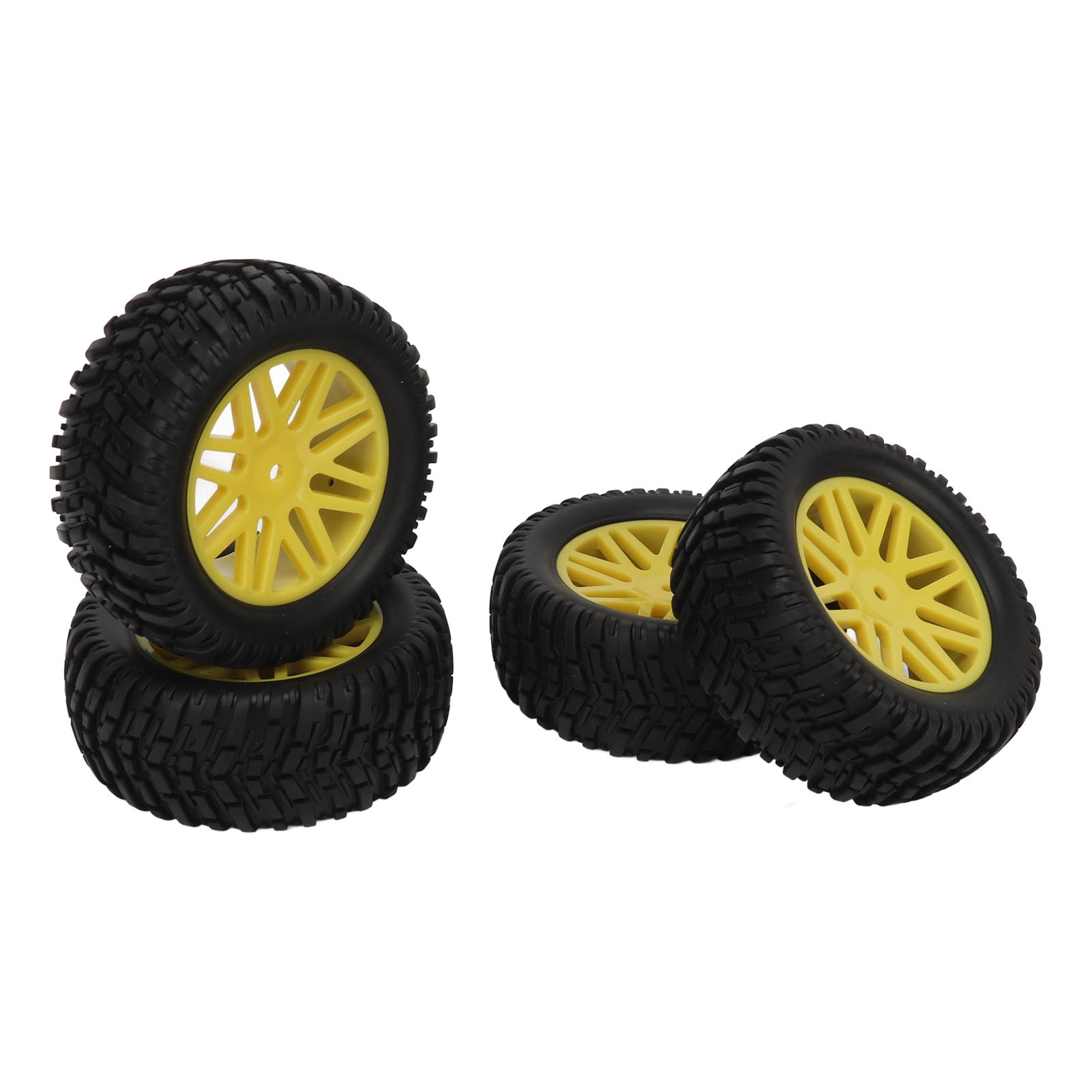 

4Pcs RC Off Road Car Tires for HSP Black Rubber Plastic Yellow Hub Nice Road Grip Easy to Install 1/10 RC Car Tyres