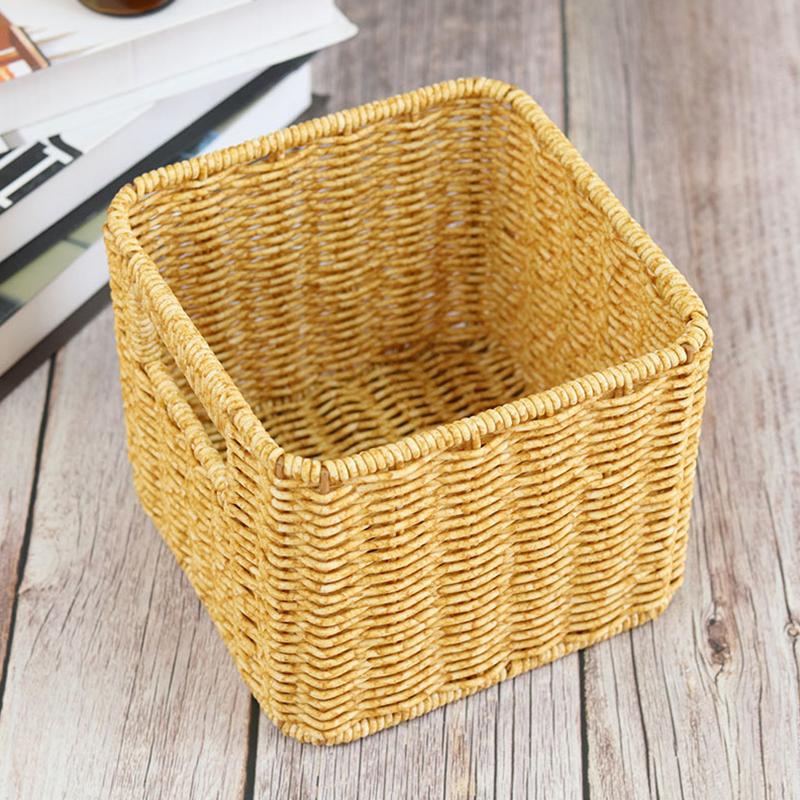1Pc PP Simple Storage Case Practical Hand-woven Removable Imitation Rattan Desktop Organizing Box Storage Basket