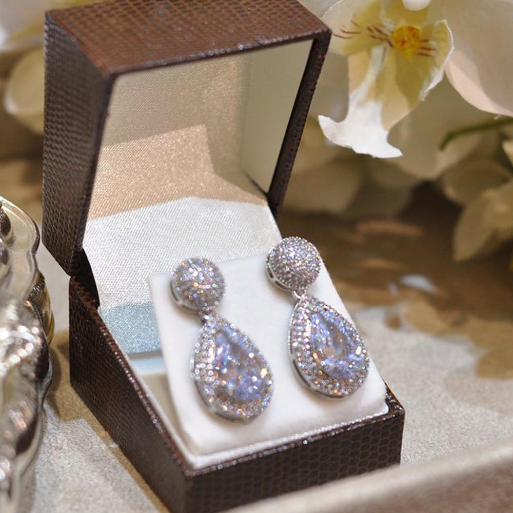 Noble Women Temperament Drop Earrings with Brilliant Zirconia Bridal Wedding Accessories with Delicate Design Luxury Gift