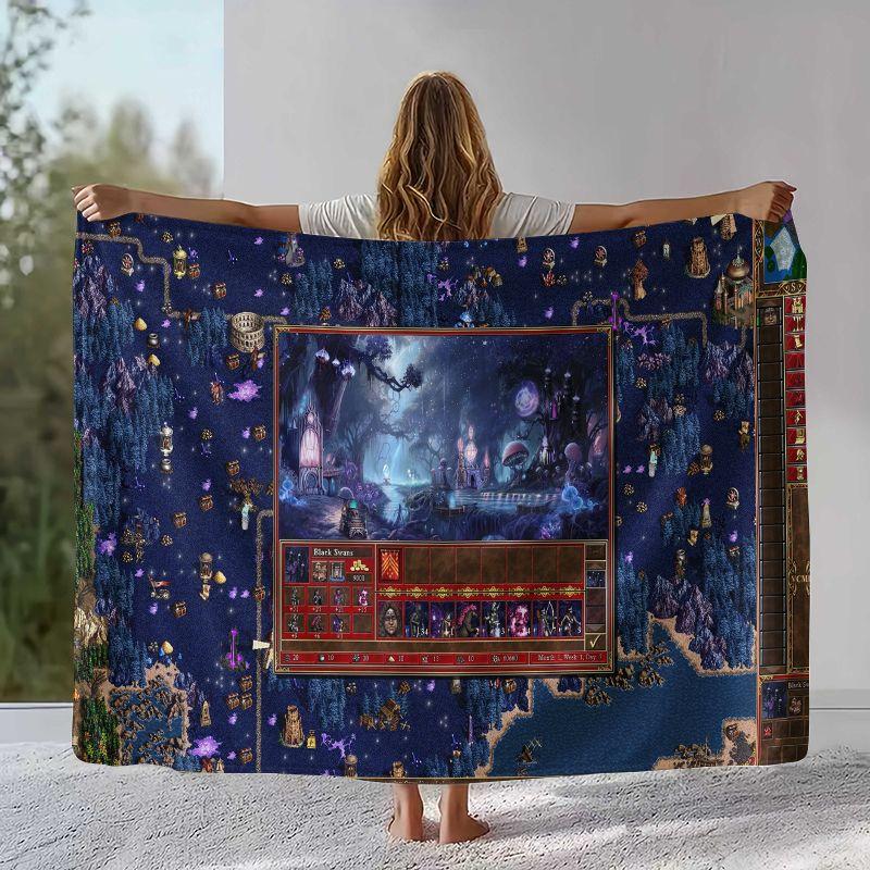 Classic Game Heroes of Might and Magic Map Flannel Blanket,Soft Plush Throw for Home Bedroom Bed Sofa Cover Camping Picnic gift