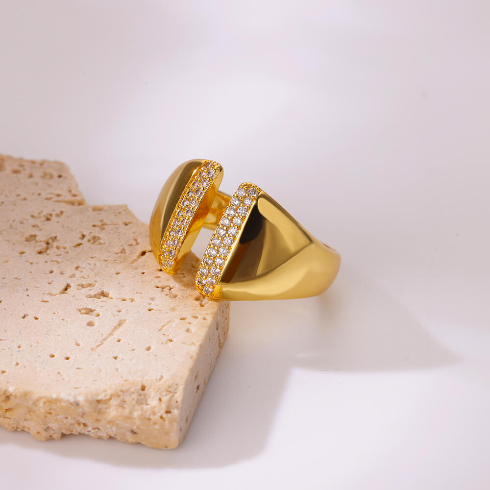 Chunky Cubic Zircon Open Rings For Women Stainless Steel Gold Color Ring Luxury Jewelry Gift anillos mujer