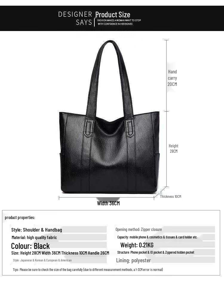 2026 Autumn Women's Large Versatile Korean Style Tote & Shoulder Bag