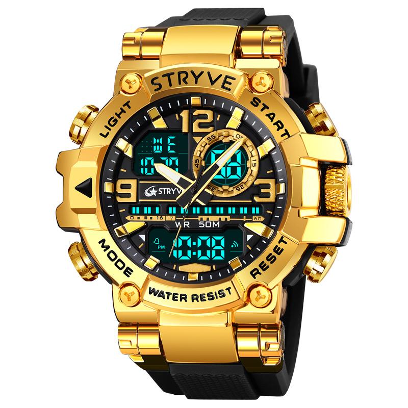 Fashion STRYVE 8025 Men's Watch Luxury 50M Waterproof Watch for Men with Analog-Digital Dual Movement Multifunctional Wristwatch