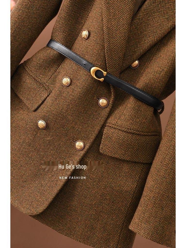 2025 Women's Double-Breasted Woolen Blazer: Mid-Length Autumn Winter Fashion Coat