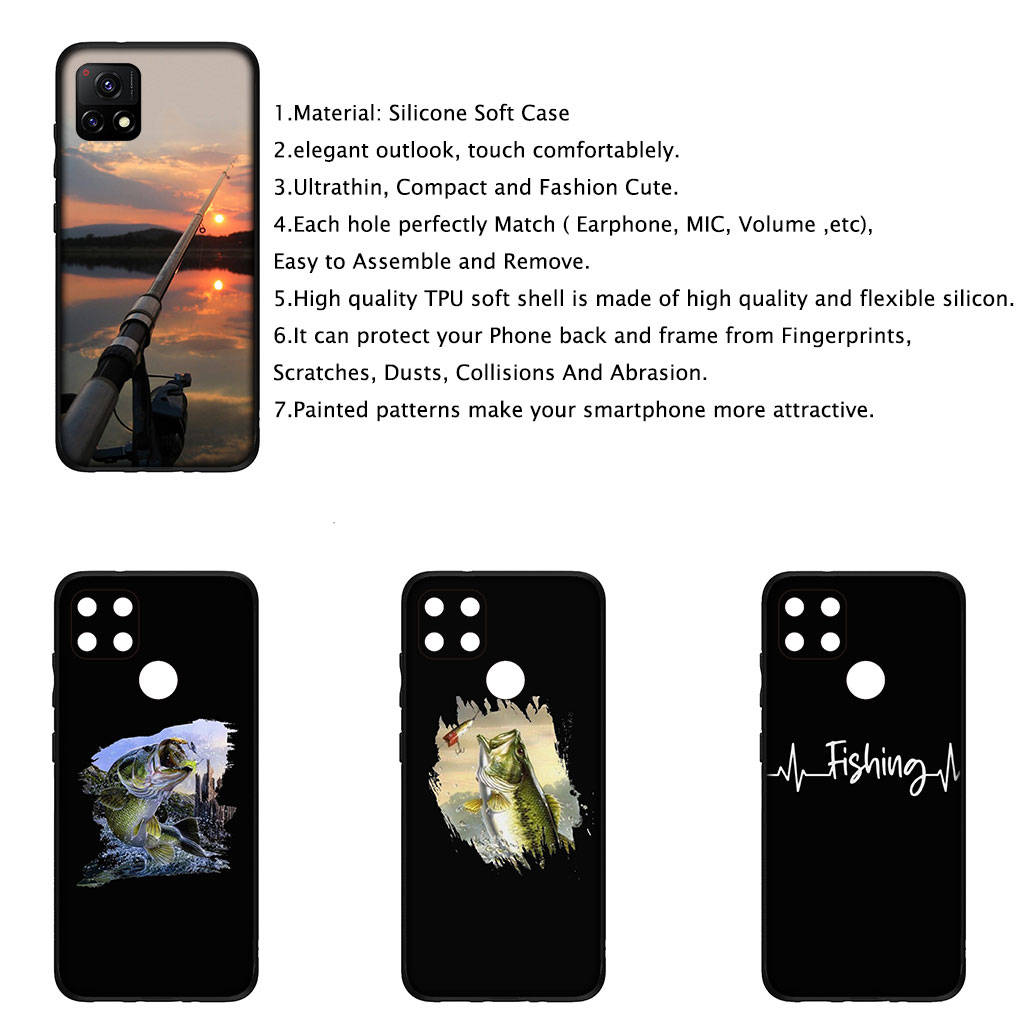 For Samsung Galaxy S24 S23 iPhone 16 15 14 Xiaomi Redmi Note 13 12 11 Plus 9 Pro Max X XR Phone Case Fishing Fly Trout Carp Rod Fish OPPO Huawei Cover