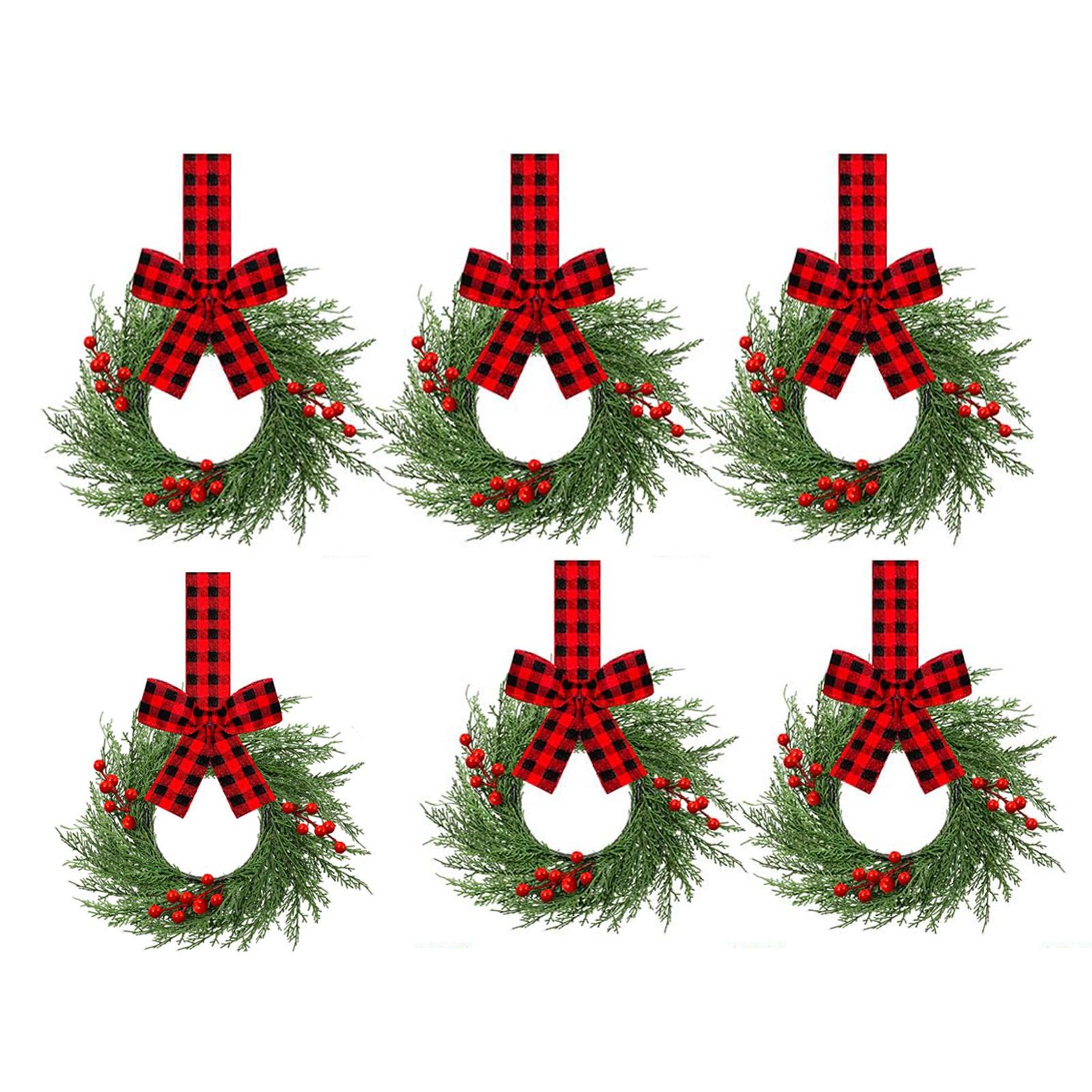 

Christmas Kitchen Cabinet Wreaths With Plaid Bow Ribbon Hanging Cabinet Doors Wreaths Decorative For Kitchen Window Outdoor Indoor Holiday Decor One Size