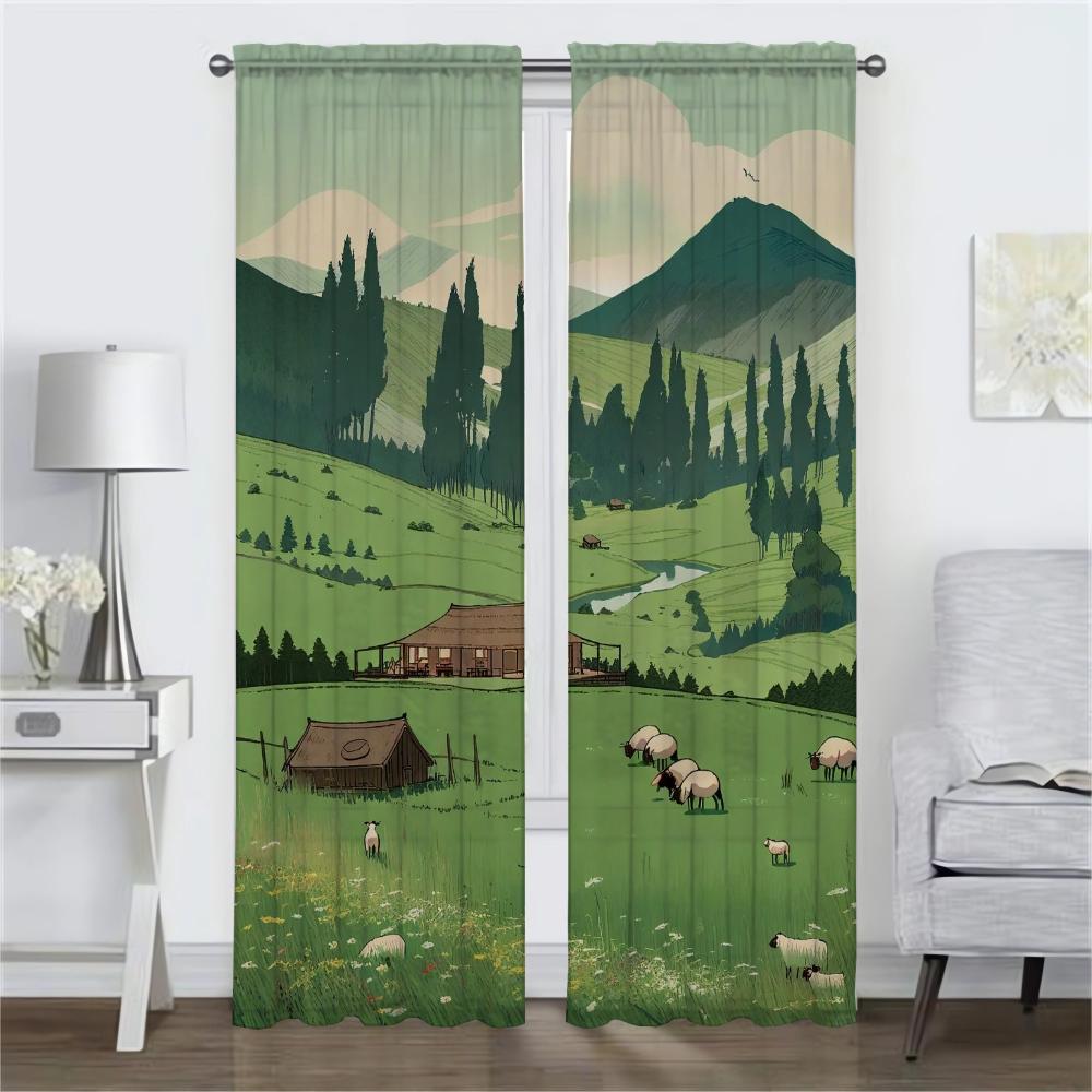Weite Grasland-Schattierungen Moderne Wohnzimmer-Vorhänge 2 Stück Heim-Innenvorhänge für Kamera-Fenstervorhang-Raumteiler Küche