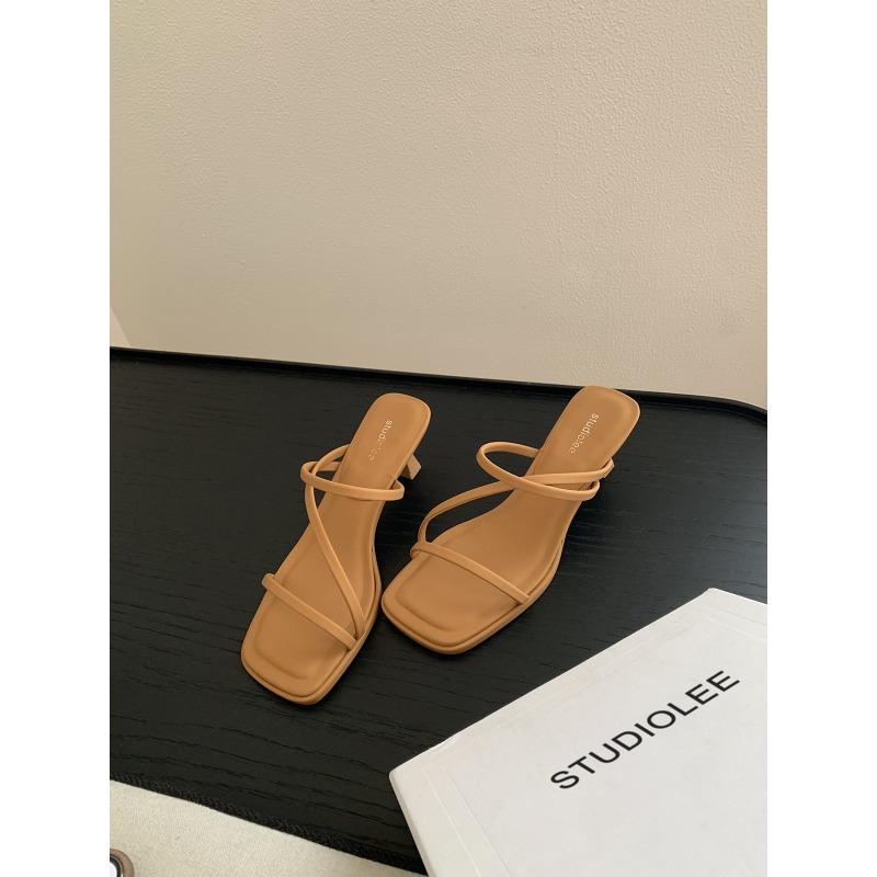 

~ New thin strap square head thin high heel cool slippers female summer 40