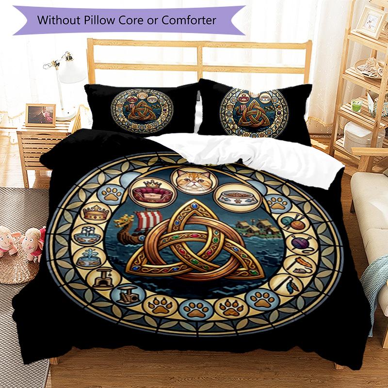 Cat Kingdom Symbols Pattern Bedding,Quilt Set Quilt Cover Pillowcase Home Birthday Gift (1*duvet Cover+2*pillowcase,without Core)