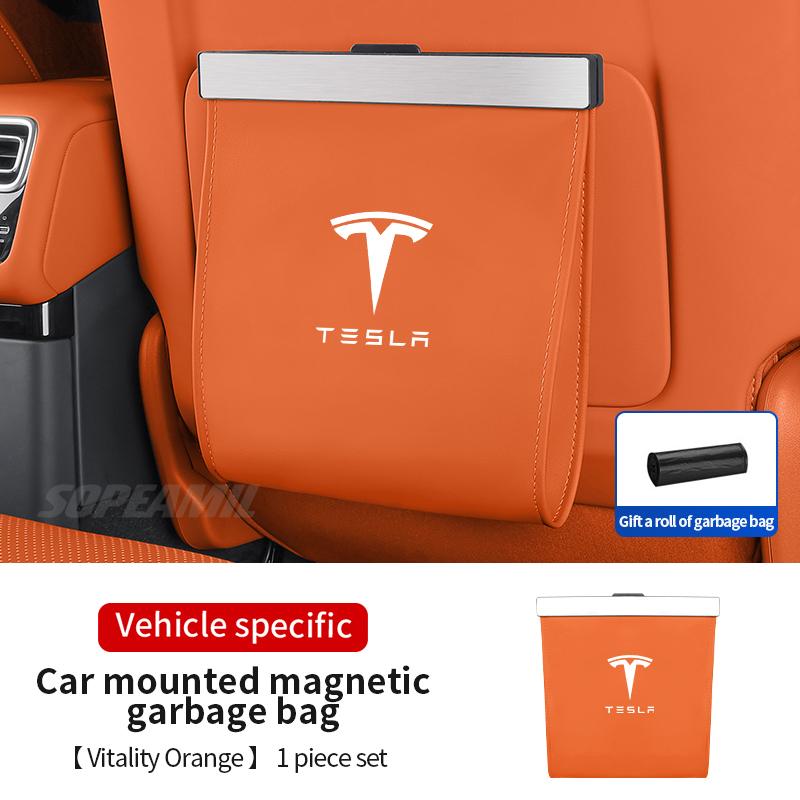 ACR3 Car Garbage Bag Led Light Magnetic Adsorption Seat Back Hanging Storage Bag Trash Can For Tesla Model 3 Model Y Model S Model X