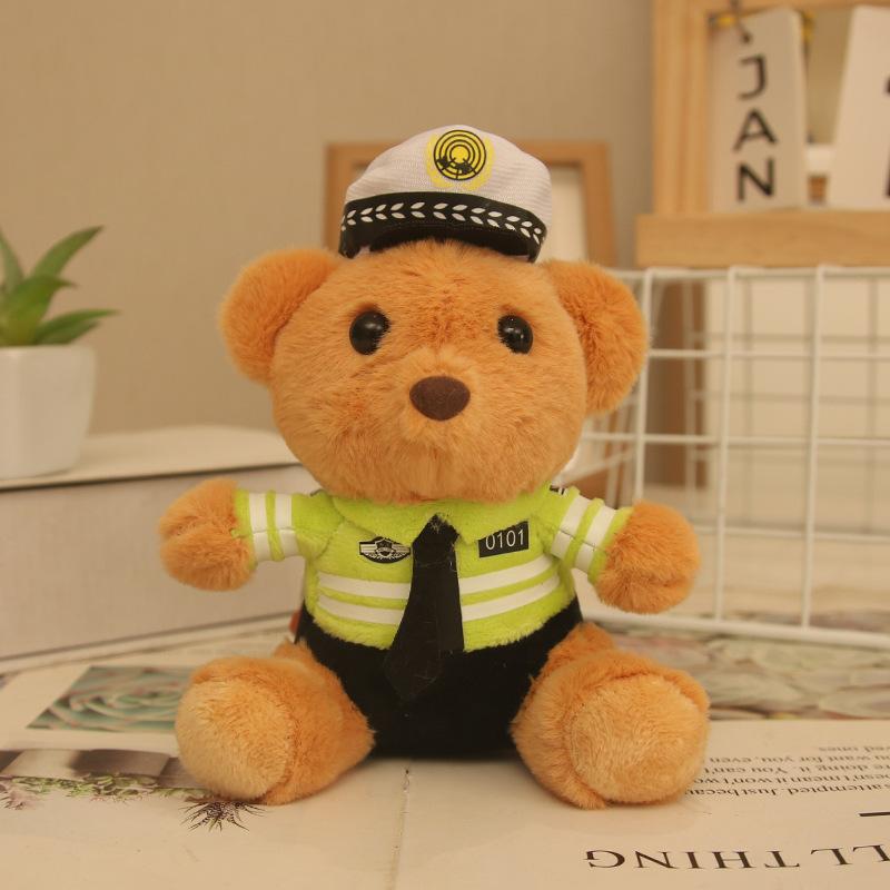 Cute cute traffic police bear pendant plush toy doll fire police bag pendant keychain doll
