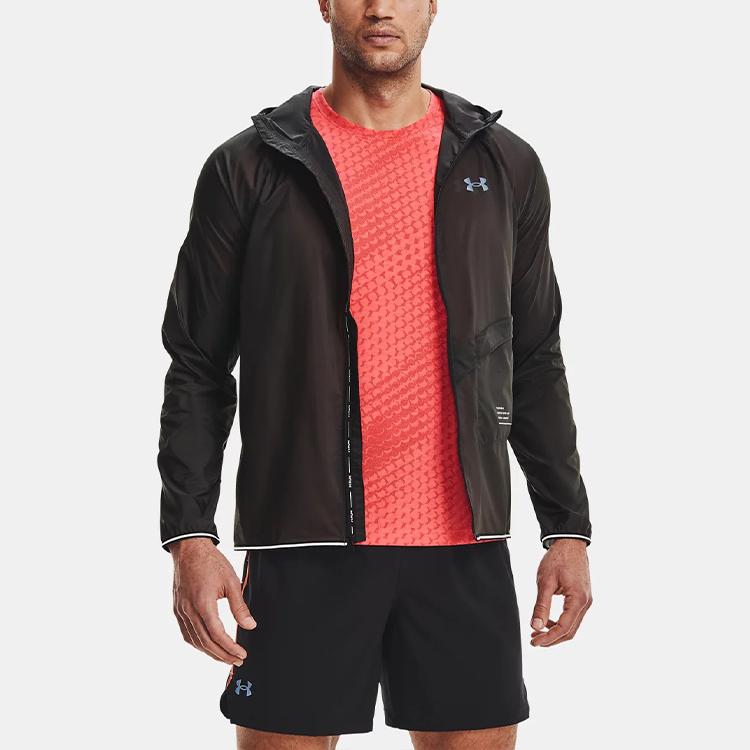 Under Armour Qualifier Storm Packable Woven Breathable Running Hooded Jacket Men Black 1326597-010