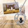 New Funny Black Cat Moon Pendant Necklace For Women Cute Kitten Moonstone Zircon Choker Couple Friendship Party Charm Jewelry
