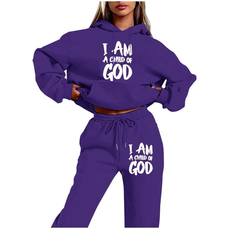 Direct supply, European and American trendy brand fleece sweater sweatpants set, new women's clothing, letter-printed hoodie women's suit