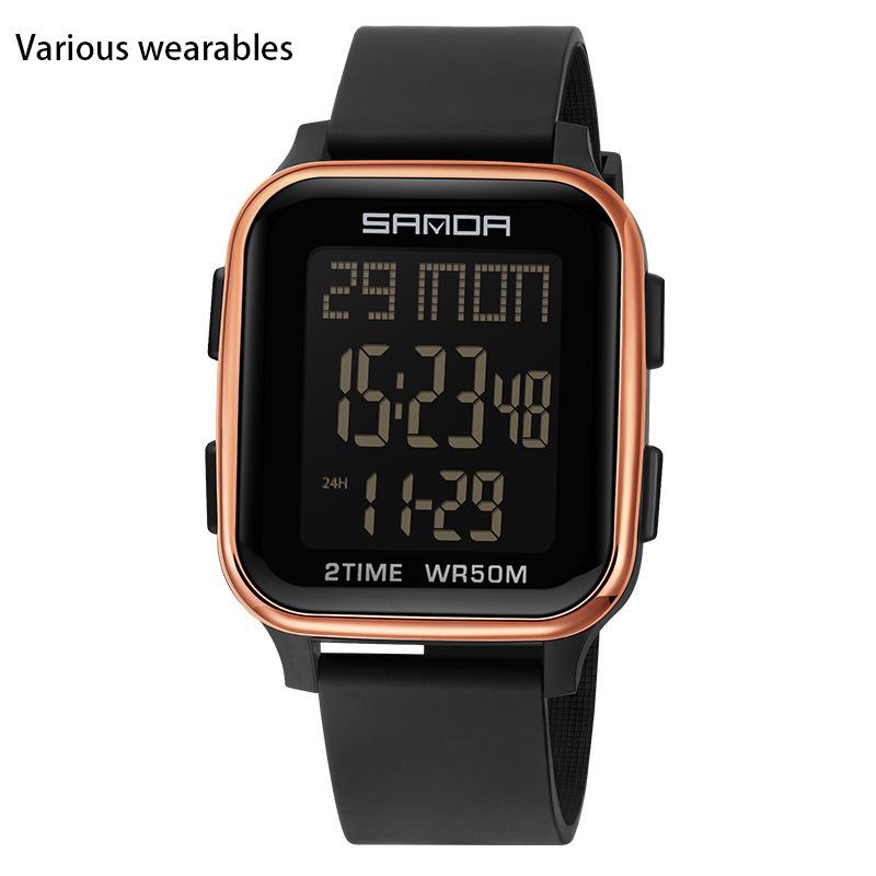 Orologio Elettronico Multifunzionale Quadrato alla Moda per Studente Maschio Orologio Elettronico Impermeabile per Sport All'Aria Aperta