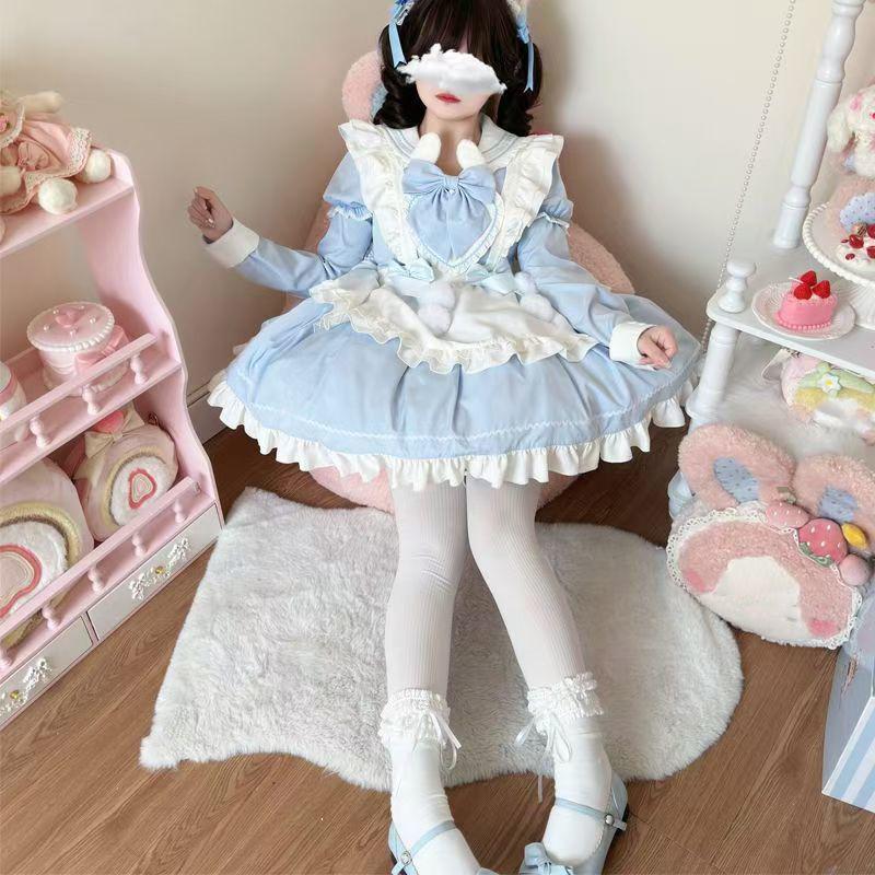 Lolita Pink Dress Women's Sweet Girl Big Bow Kawaii Short Party Dress Spring