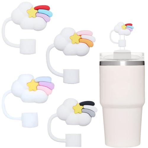 3D Crown Cloud Straw Toppers Rainbow Cloud Straw Covers, Soft Silicone 0.4in/10mm Straws Accessories with Stanley Cup 40Oz