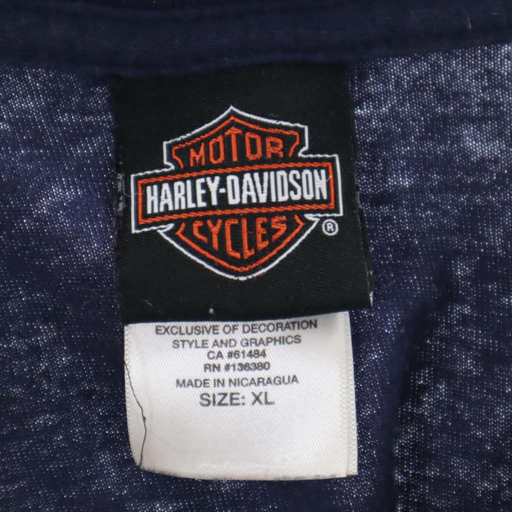 Harley Davidson Back Print BOURBON STREET Short Sleeve T-shirt XL Navy Men's Used