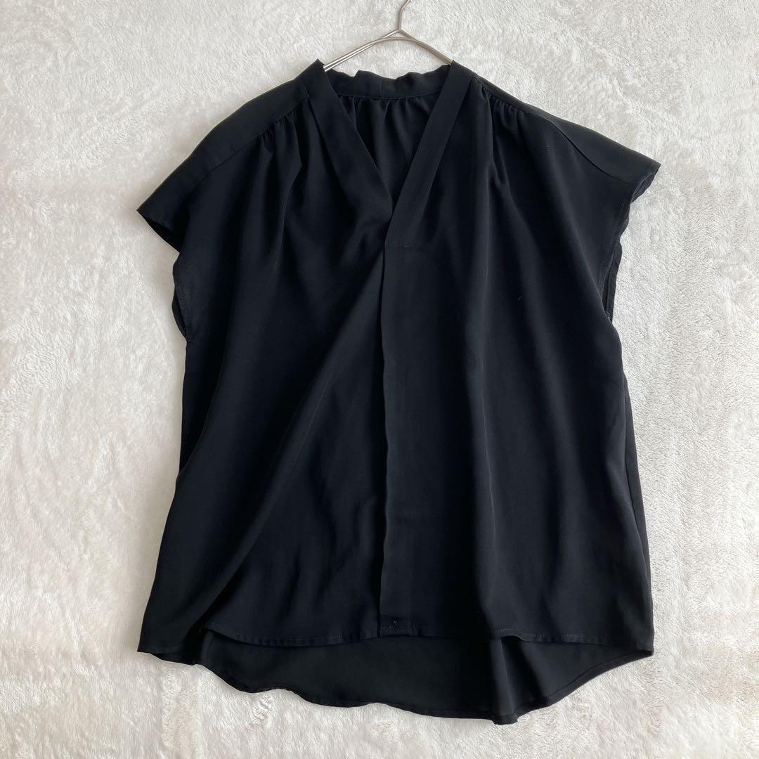 Rope Picnic Blouse Short Sleeve Tops V Neck Black 38 M Women s