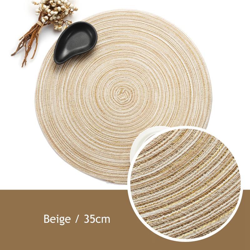 Pack of 4pcs Cotton Braiding Table Placemats Round Table Mats Heat Insulated Pad Japanese Style Mats 35cm