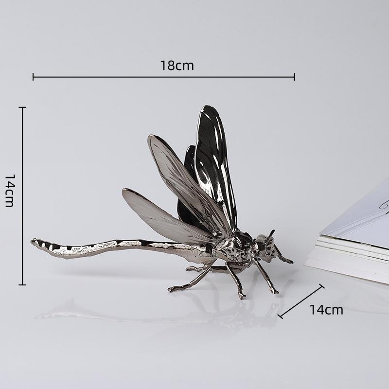 

Metal Handicraft Artificial Animal Sculpture Silvery Insect Dragonfly Beetle Metal Figurine Home Decoration Accessories