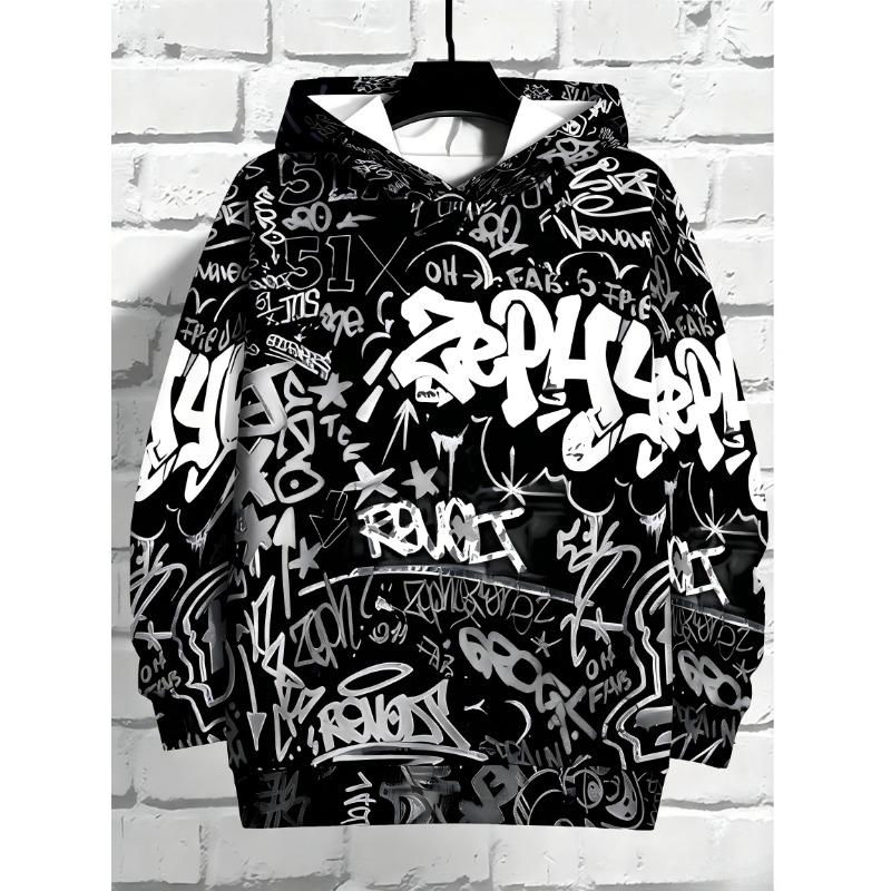 Felpa con cappuccio da uomo autunnale europea e americana con stampa graffiti di lettere gotiche, morbida e confortevole, top da esterno per la strada