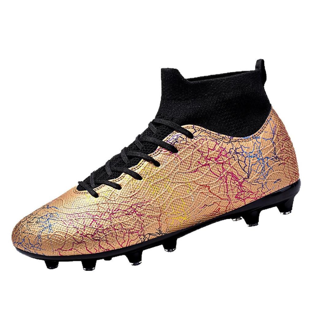 New Football Shoes High-top Long Nails Gold Camouflage Professional Sneakers Broken Nails Non-slip Adult Men's and Women's Football Shoes