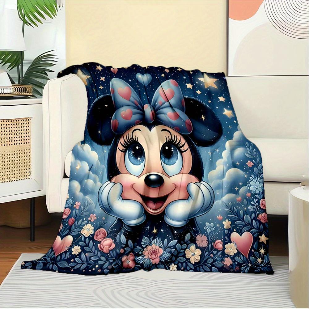 1pc Velvet Bedding Throw Blanket - Cute Minnie Mouse Design with Hearts and Stars,