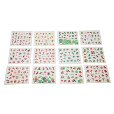 12 Feuilles Autocollants Nail Art Plantes Naturelles Feuilles Fleurs Décalcomanies Ongles Transfert à l'Eau pour Ongles DIY