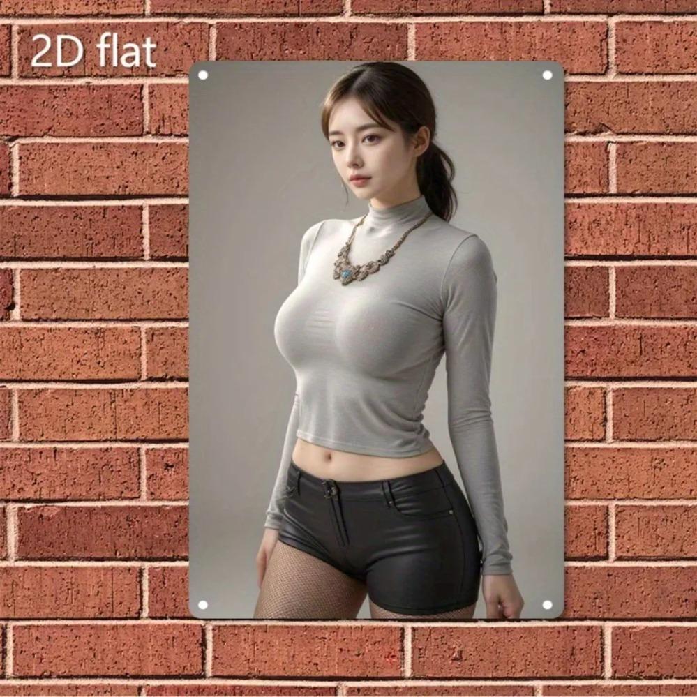 Retro Metal Tin Poster - Vintage Female Face & Curvy Figure Art Wall Decor Heavy-Duty Iron Sign